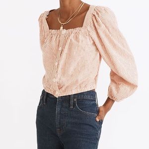 Madewell Puff Sleeve Crop Top Blouse Size XL
